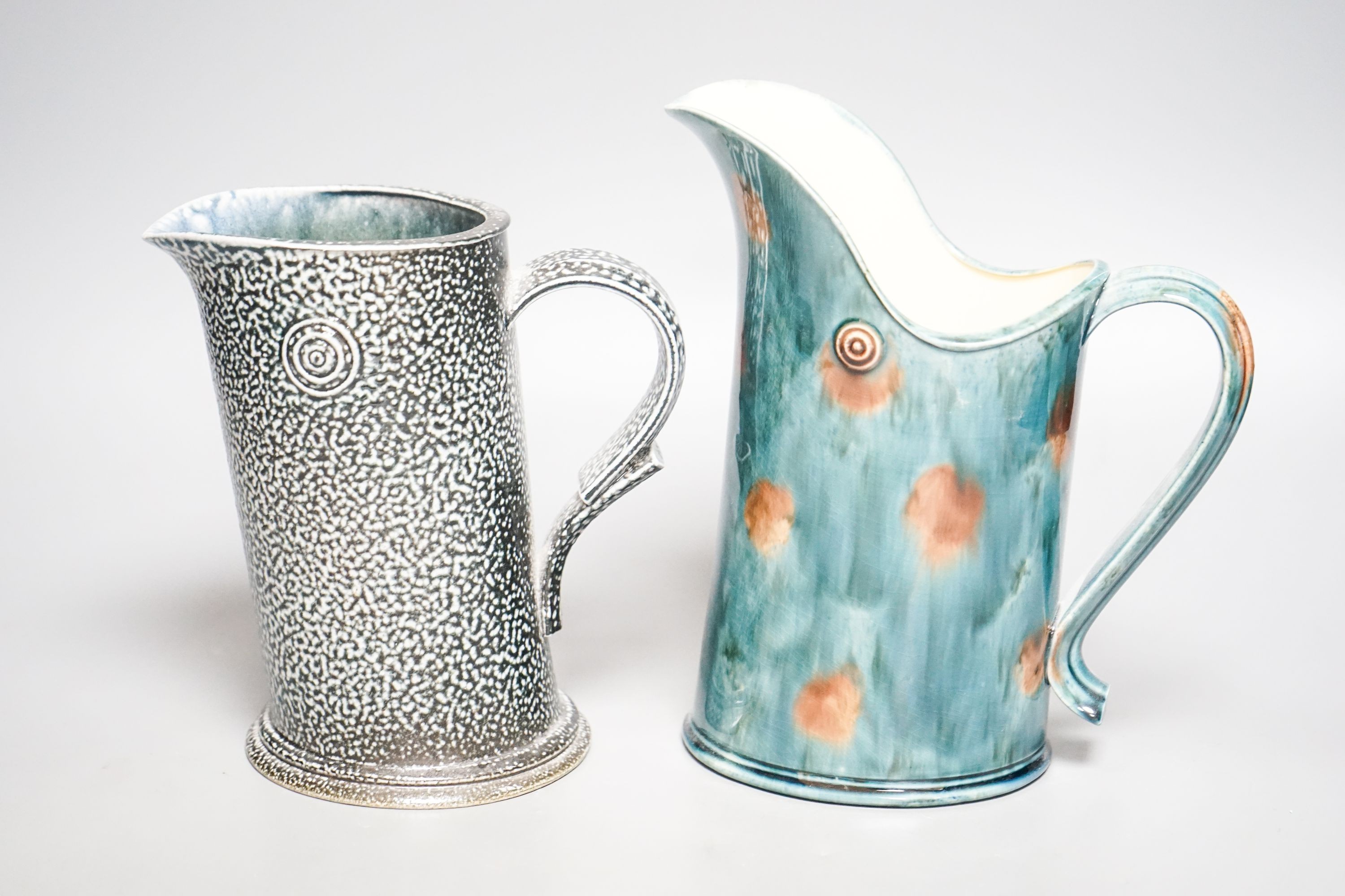 Walter Keeler (b.1942), a Whieldon ware jug and a salt glaze stoneware jug, 16.5cm, both unmarked (2) 20cm